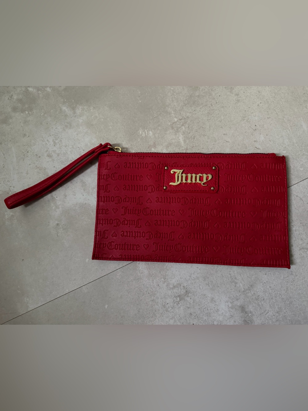 Juicy Couture Red Embossed Wristlet Clutch with Gold Logo